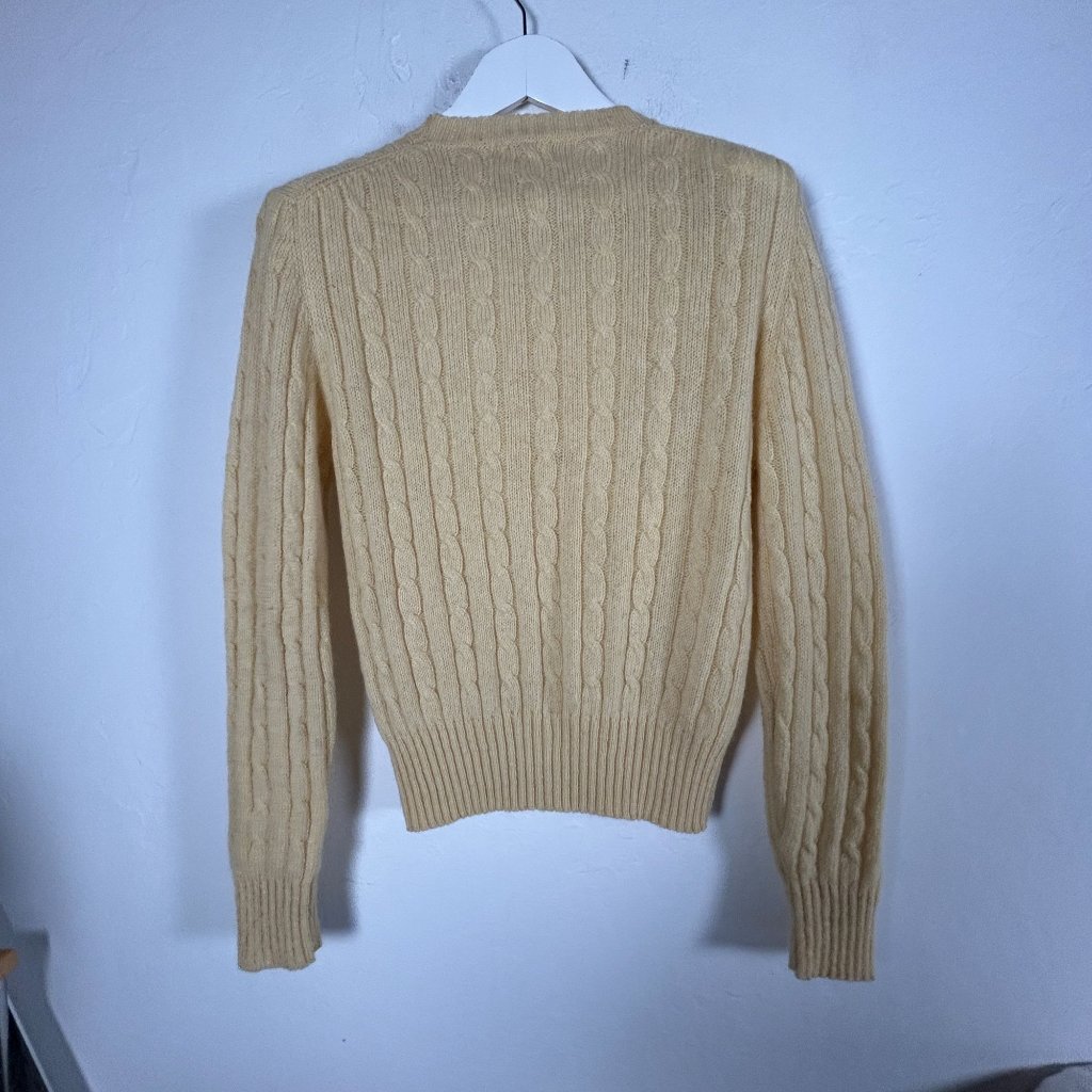 Cattivo Womens Shetland Wool Cable Knit Sweater Yellow Crew Neck Pullover Casual — image 2 of 7